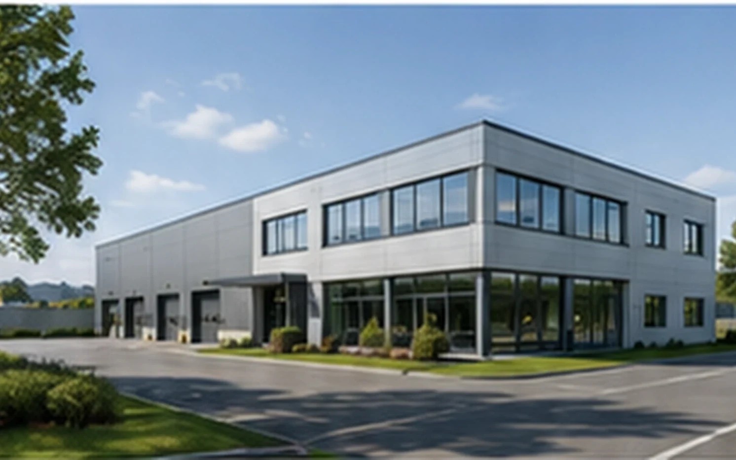 Büro- und Betriebsgebäude mit begrüntem Vorplatz